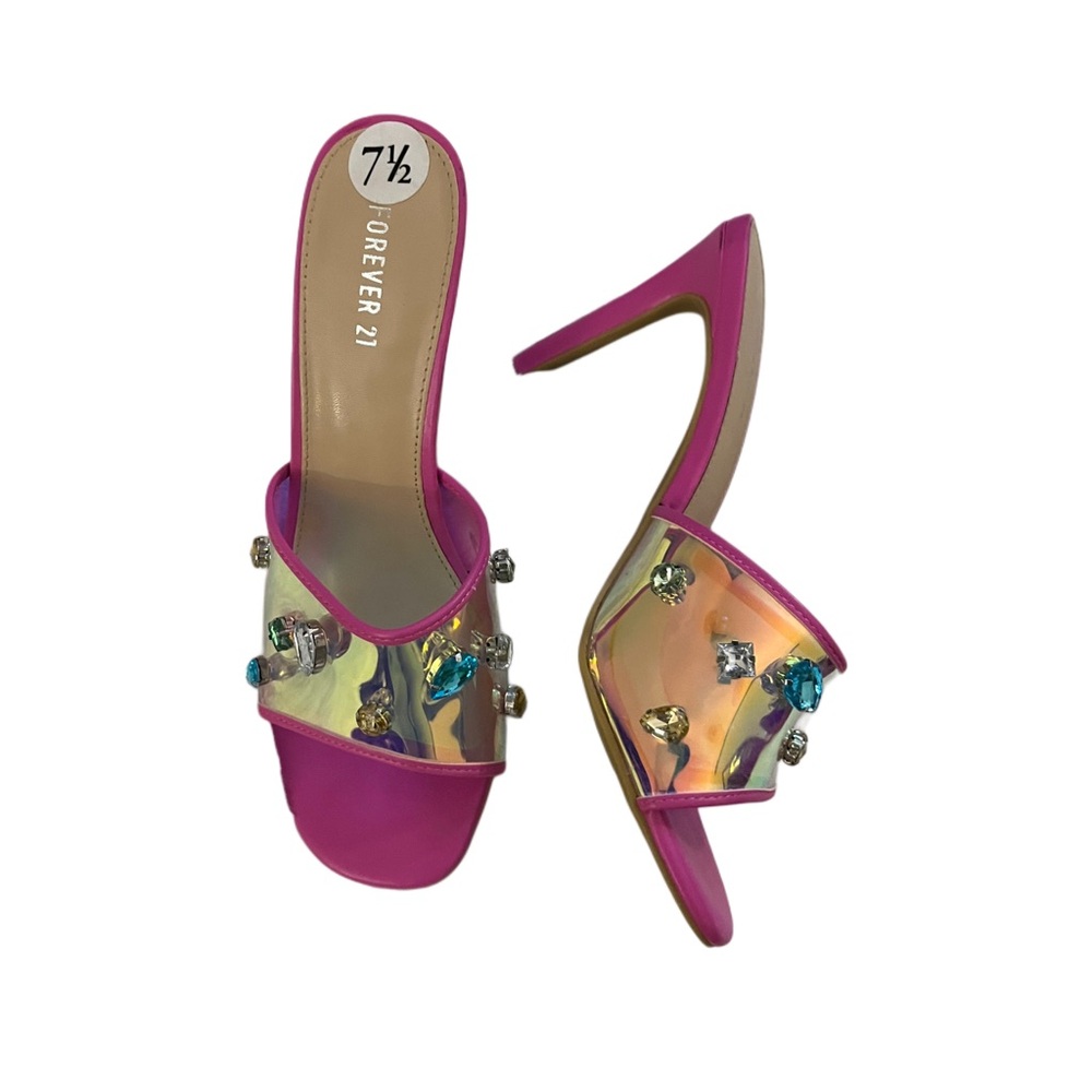 forever 21 dress heels open toe pink with stones